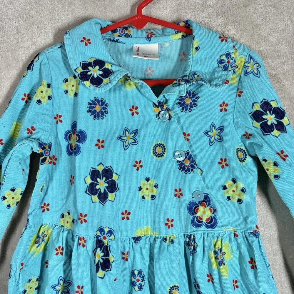 Hanna Andersson Corduroy Dress Size 5 110 Bright Blue Floral Whimsy Twee Kidcore